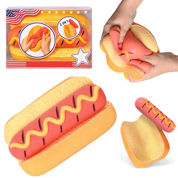 Sunny Days Squish Hot Dog 6-Inch 2 in 1 Squeeze Toy